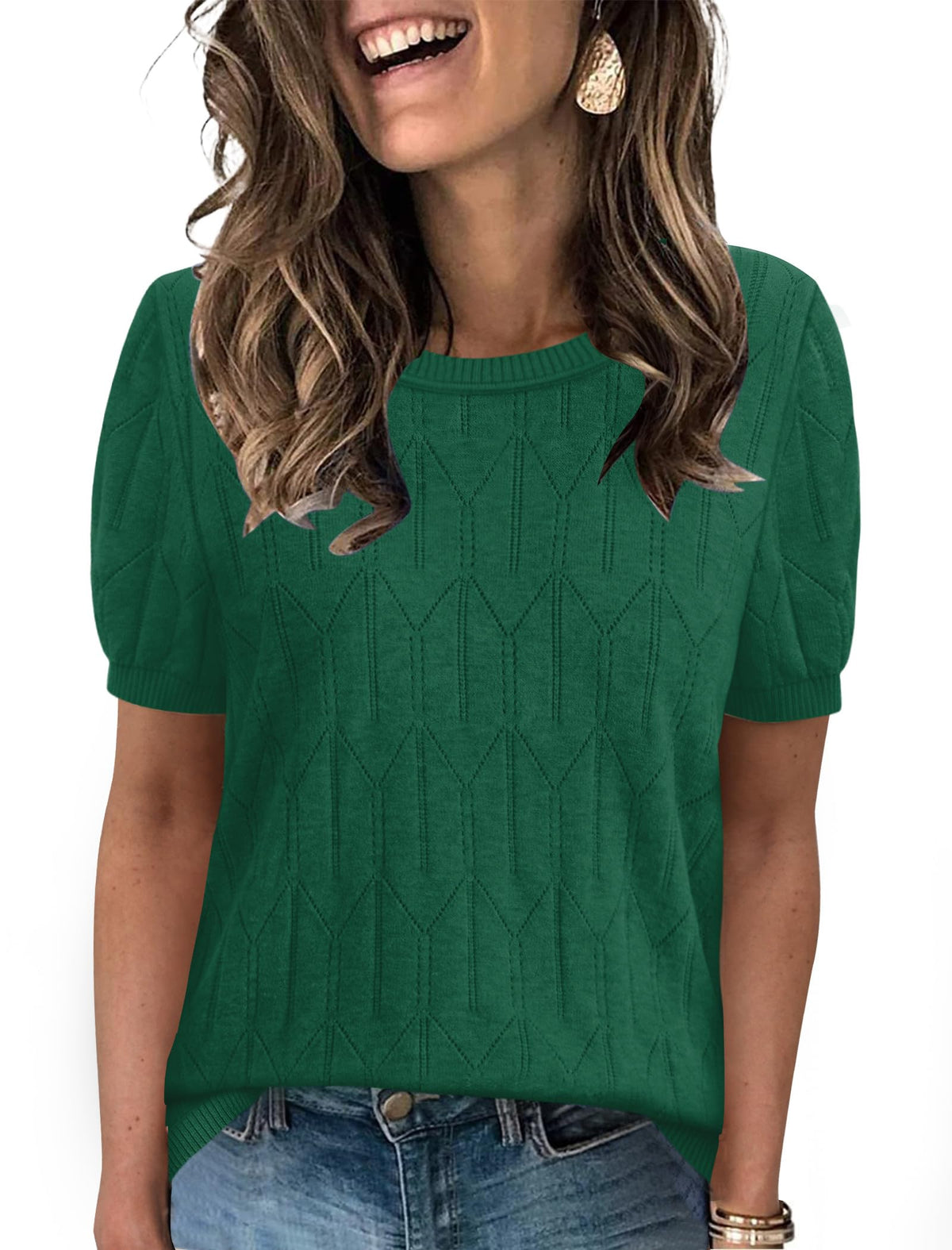 Sampeel Short Sleeve Sweater for Women Round Neck Knit Work Tops Beach Fashion Vacation Clothes Summer Outfits 2026