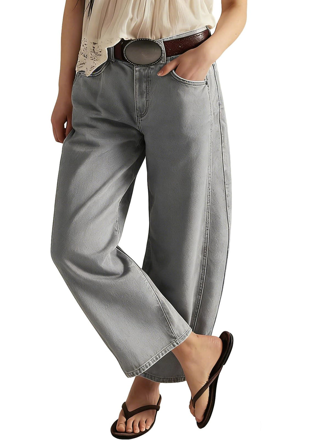loveimgs Women Casual Wide Leg Mid Rise Jeans Baggy Barrel Jeans Denim Pull On Pants Sweatpants Y2k Boyfriend Boho Ankle Pant