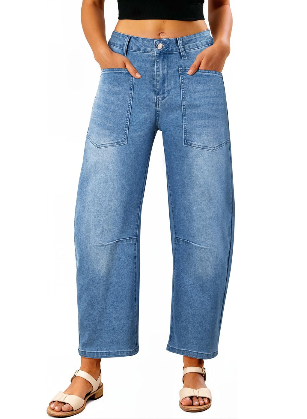 EVALESS Barrel Jeans Women Baggy Stretchy Cropped Denim Pants