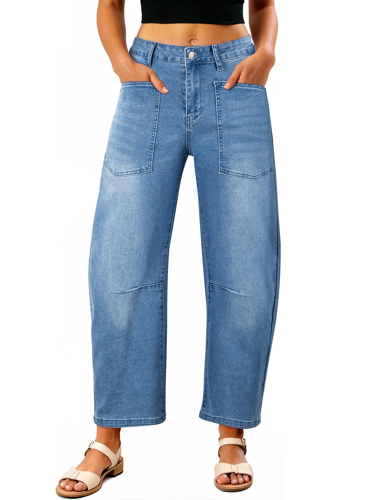 EVALESS Barrel Jeans Women Baggy Stretchy Cropped Denim Pants