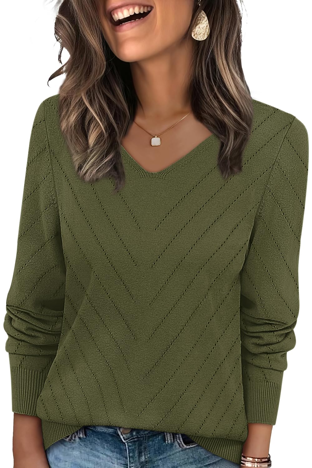 WIHOLL Sweaters for Women V Neck Casual Knit Long Sleeve Tops Lightweight Pullover Clothes Fall Fashion Outfits 2026