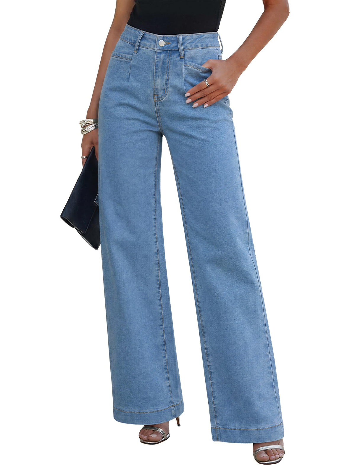 Wide Leg Jeans for Women Trendy High Waisted Stretchy Straight Leg Jeans Loose Denim Pants