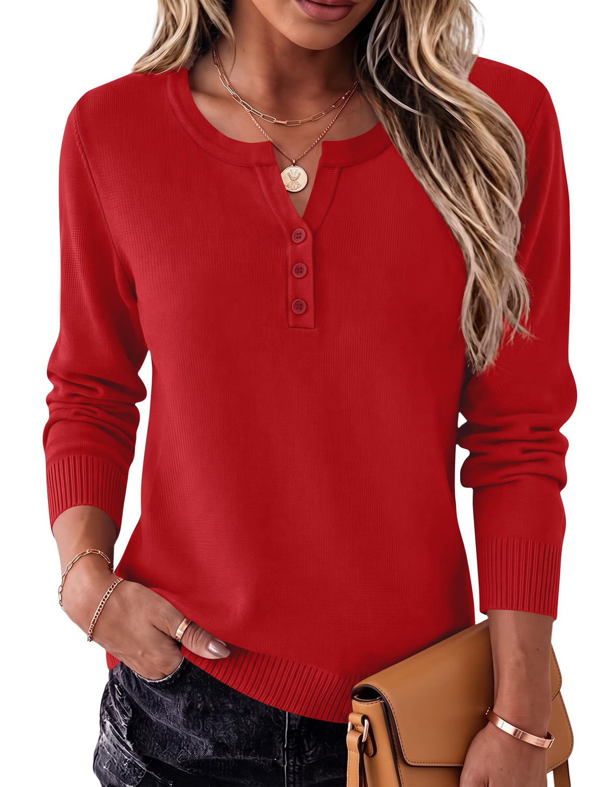 LOMON Sweater for Women Long Sleeve V Neck Wool Blend Pullover Tops