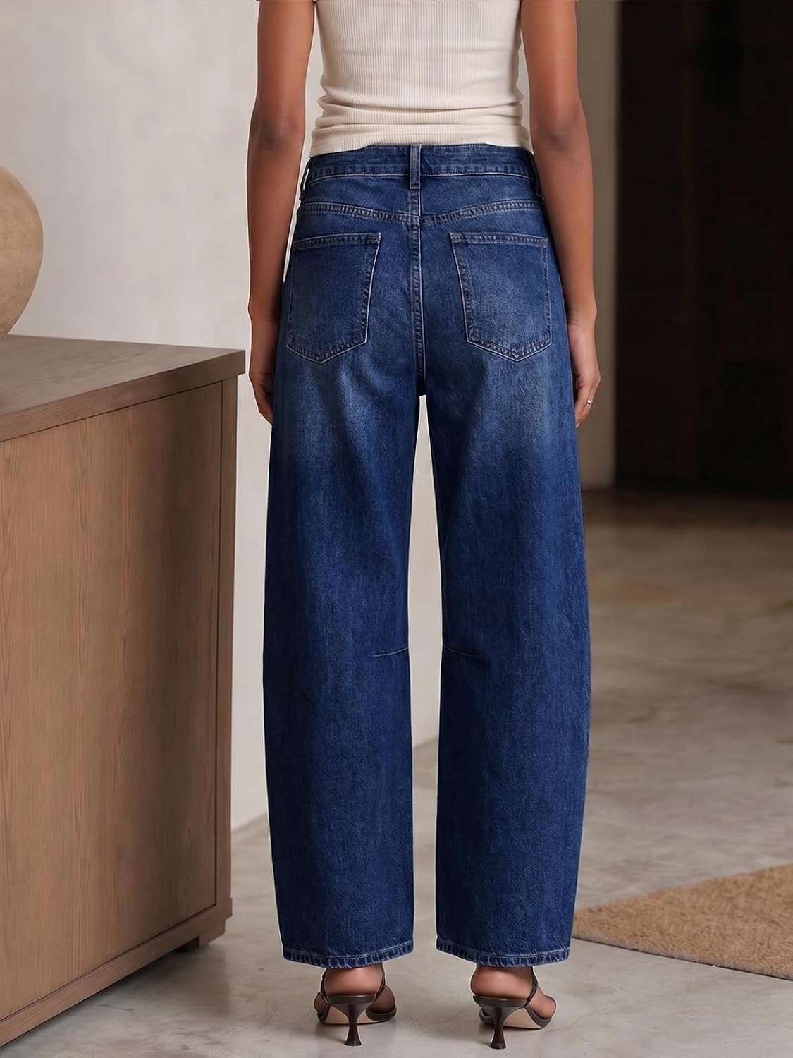 Cicy Bell Women Barrel Cropped Jeans Baggy High Waisted Casual Denim Pants