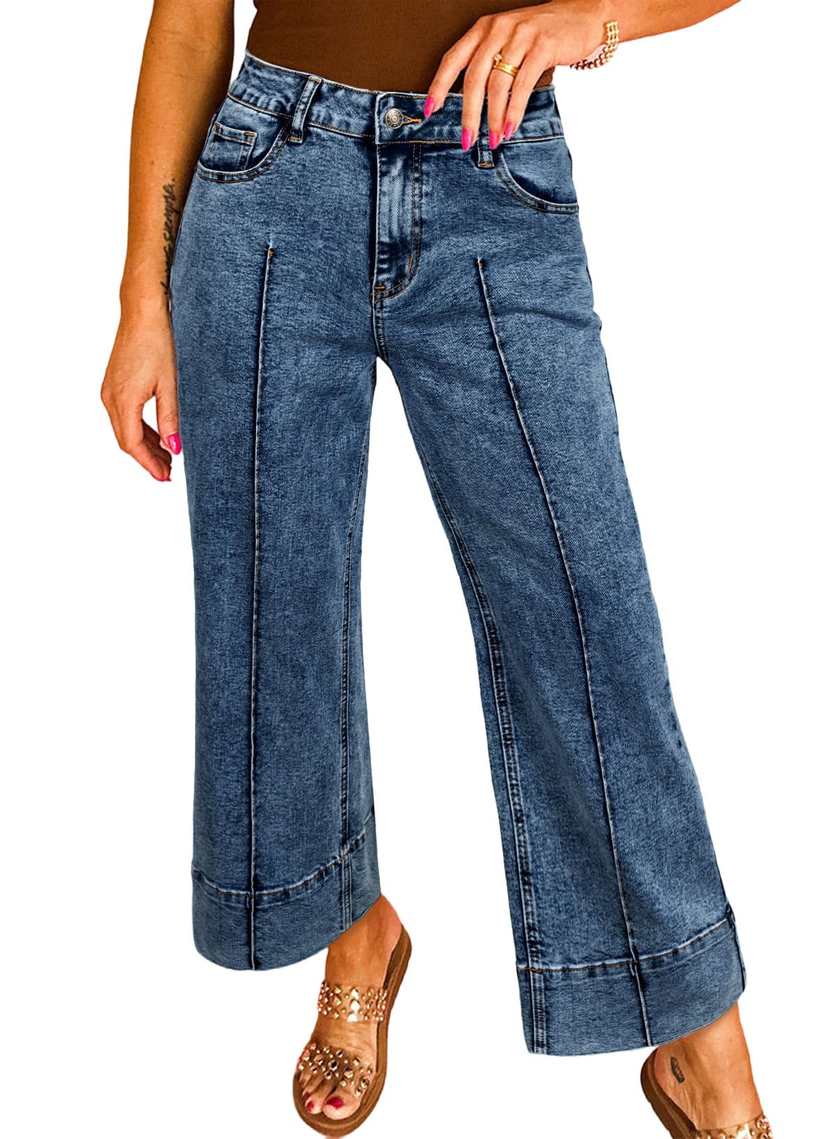 Astylish Women 2026 Wide Leg Jeans High Waisted Cropped Ankle Denim Pants