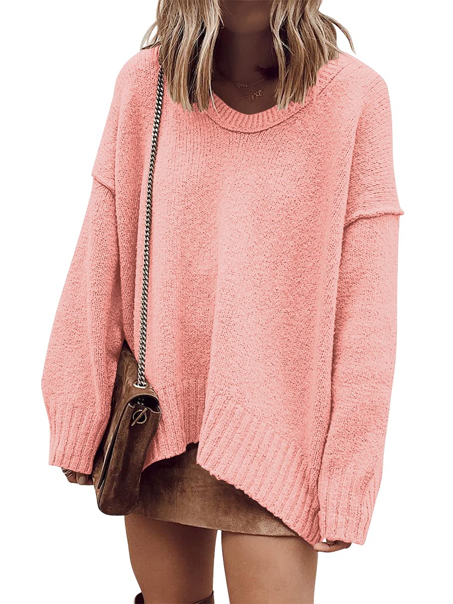 ANRABESS Womens Fall Fashion Oversized Scoop V Neck Batwing Sleeve Sweater