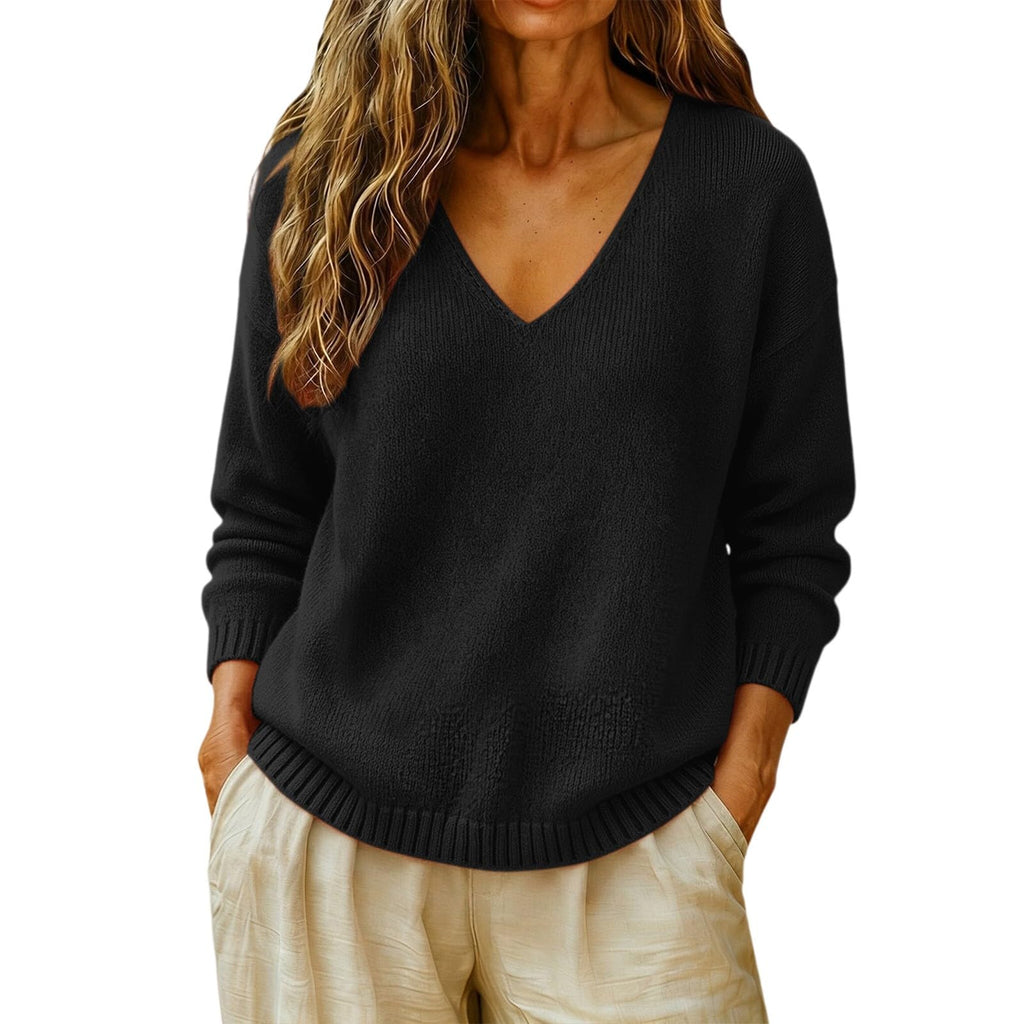 Cashmere Sweaters for Women Cozy Casual V Neck Knit Pullover Tops