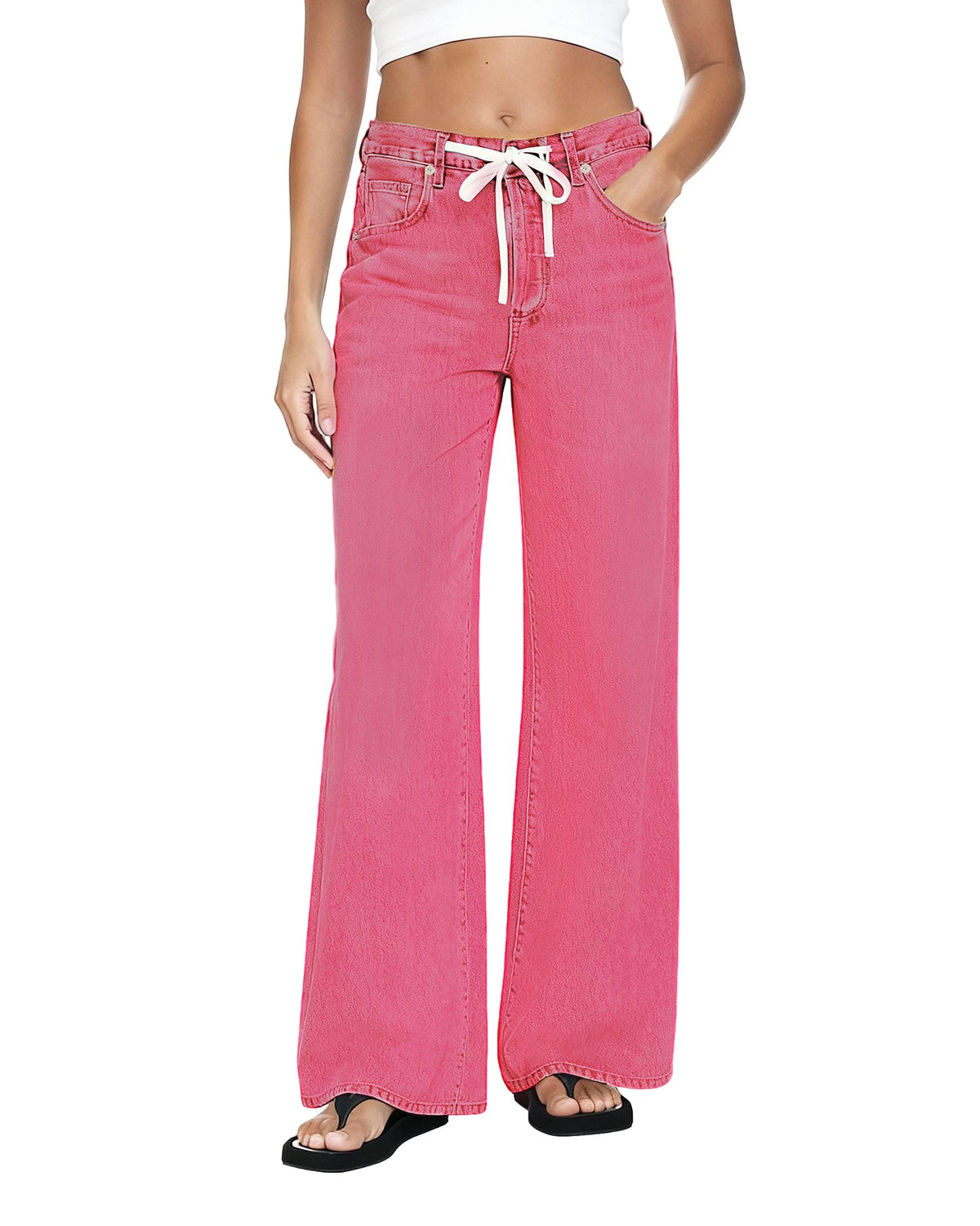 MARIASHA Wide Leg Jeans for Women Trendy Baggy Jeans Women Drawstring Pants