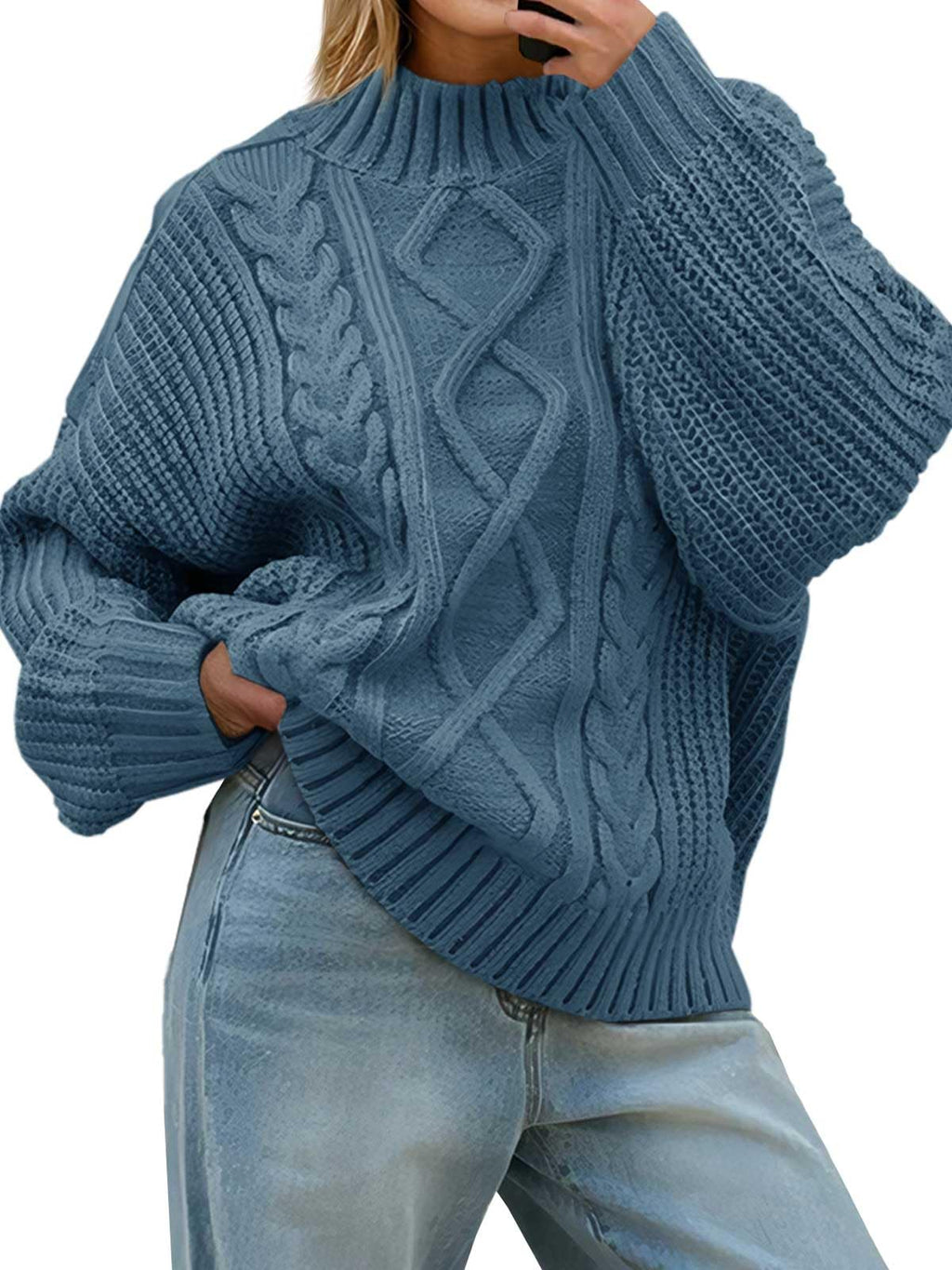 Saodimallsu Womens Oversized Cable Knit Sweaters 2025 Fall Winter Trendy Button Up Turtleneck Chunky Pullover Sweater Tops