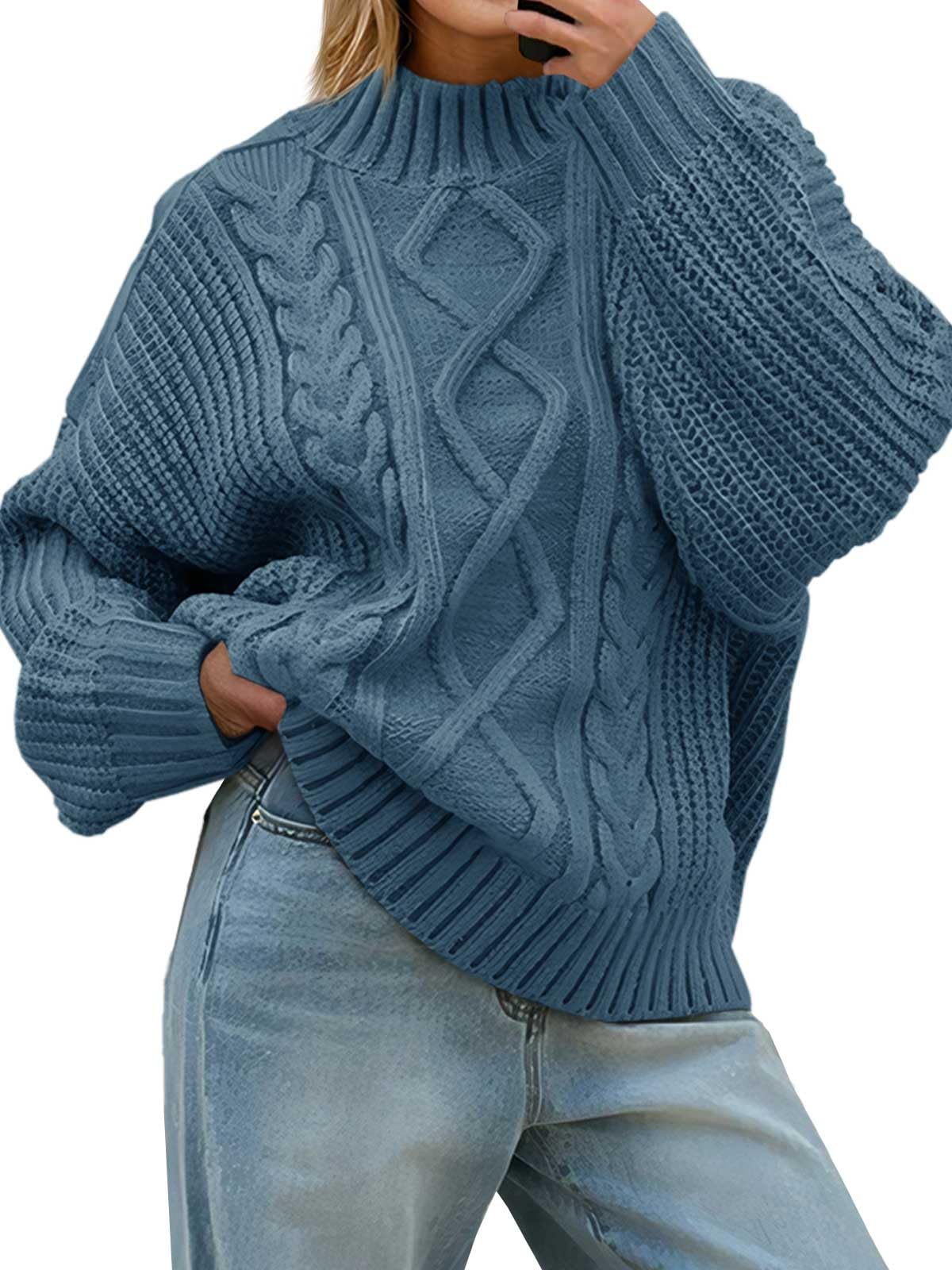 Saodimallsu Womens Oversized Cable Knit Sweaters 2025 Fall Winter Trendy Button Up Turtleneck Chunky Pullover Sweater Tops