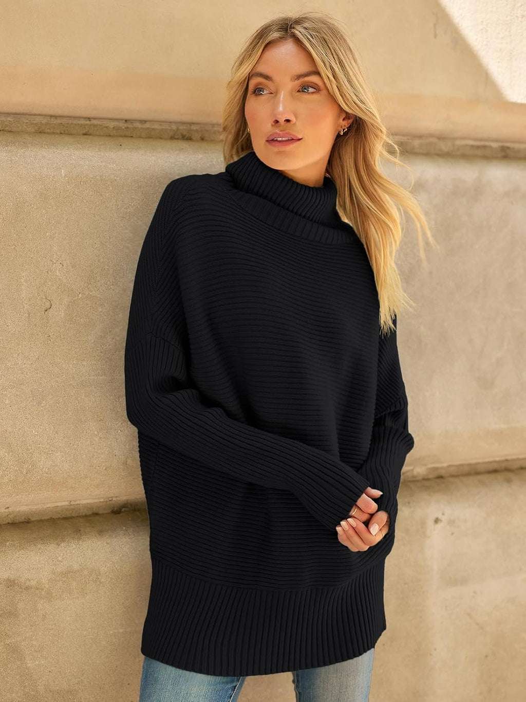 LILLUSORY Women Oversized Turtleneck Sweaters Fall Cozy Long Pullover Tunic