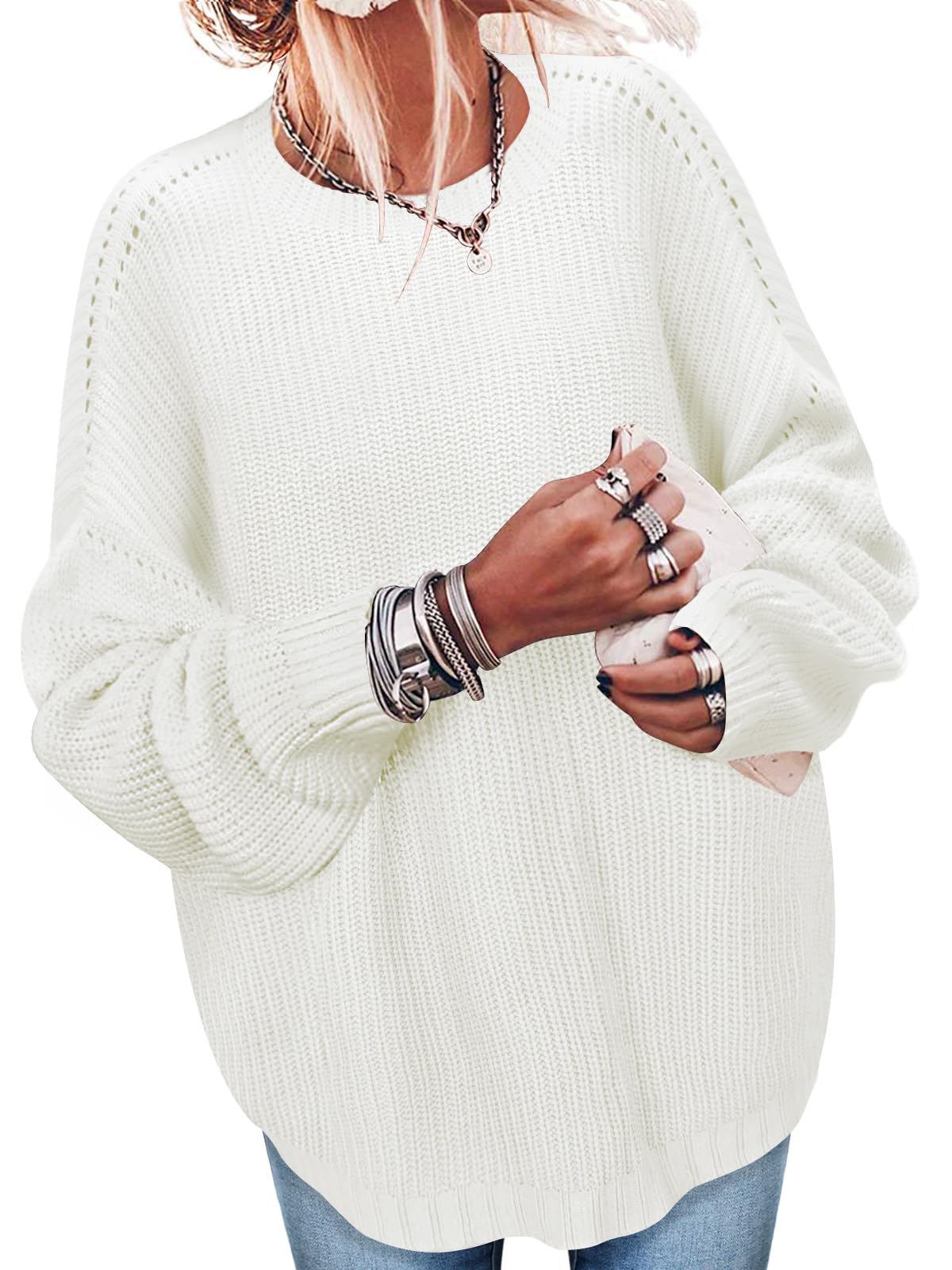 Sweaters for Women Oversized Casual Knit Ribbed Pullover Tunic Tops S-3XL