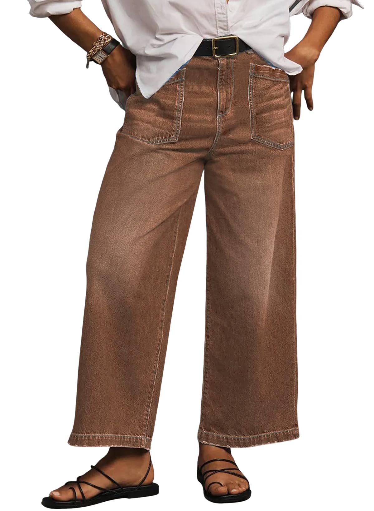 Eytino Plus Size Jeans for Women High Waisted Wide Leg Jeans Trendy Baggy Loose Stretchy Denim Pants with Pockets(1X-5X)
