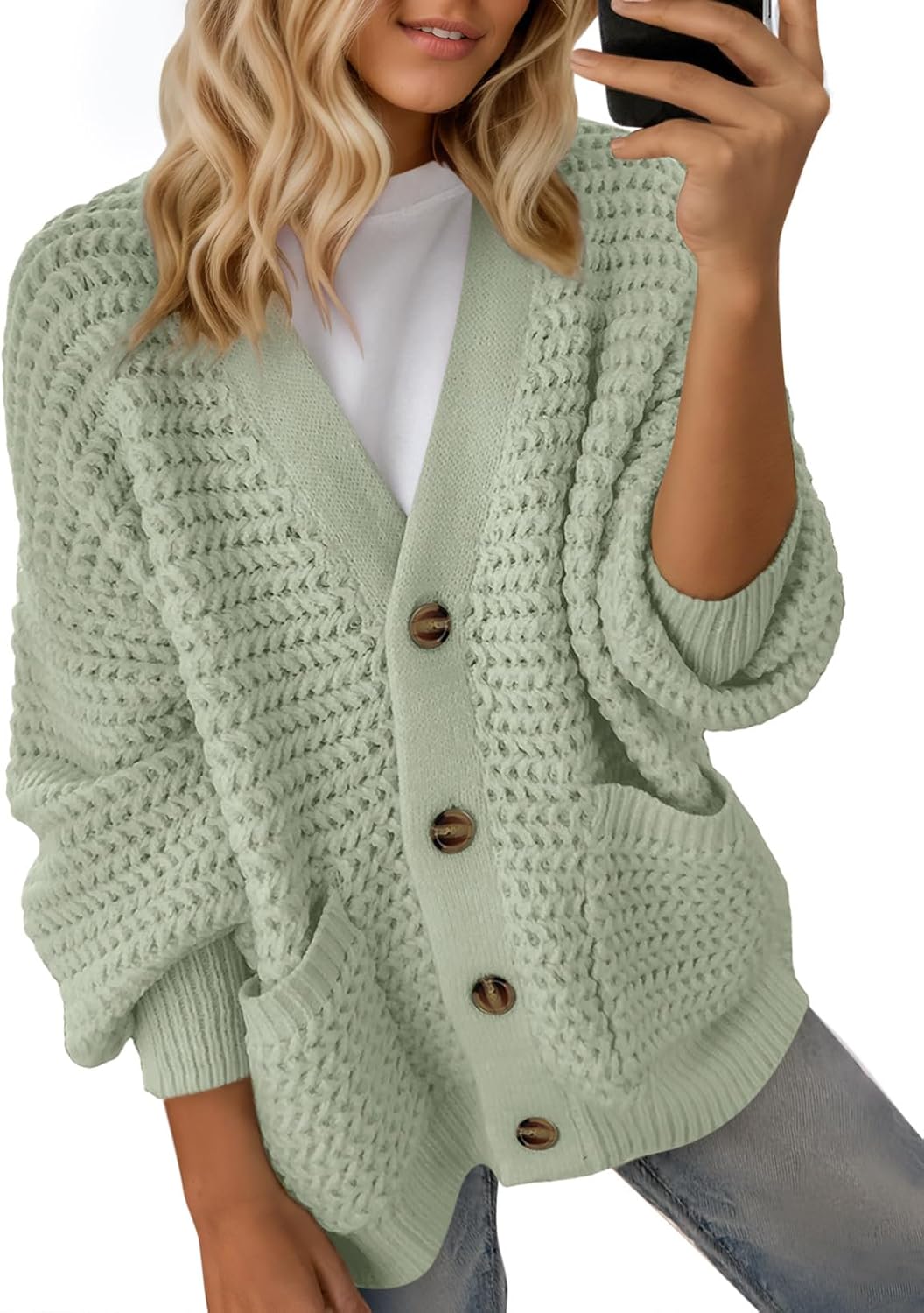 Dokotoo Women's 2026 Fashion Casual Open Front Long Sleeve Chunky Knit Cardigans Sweaters Outerwear Coats
