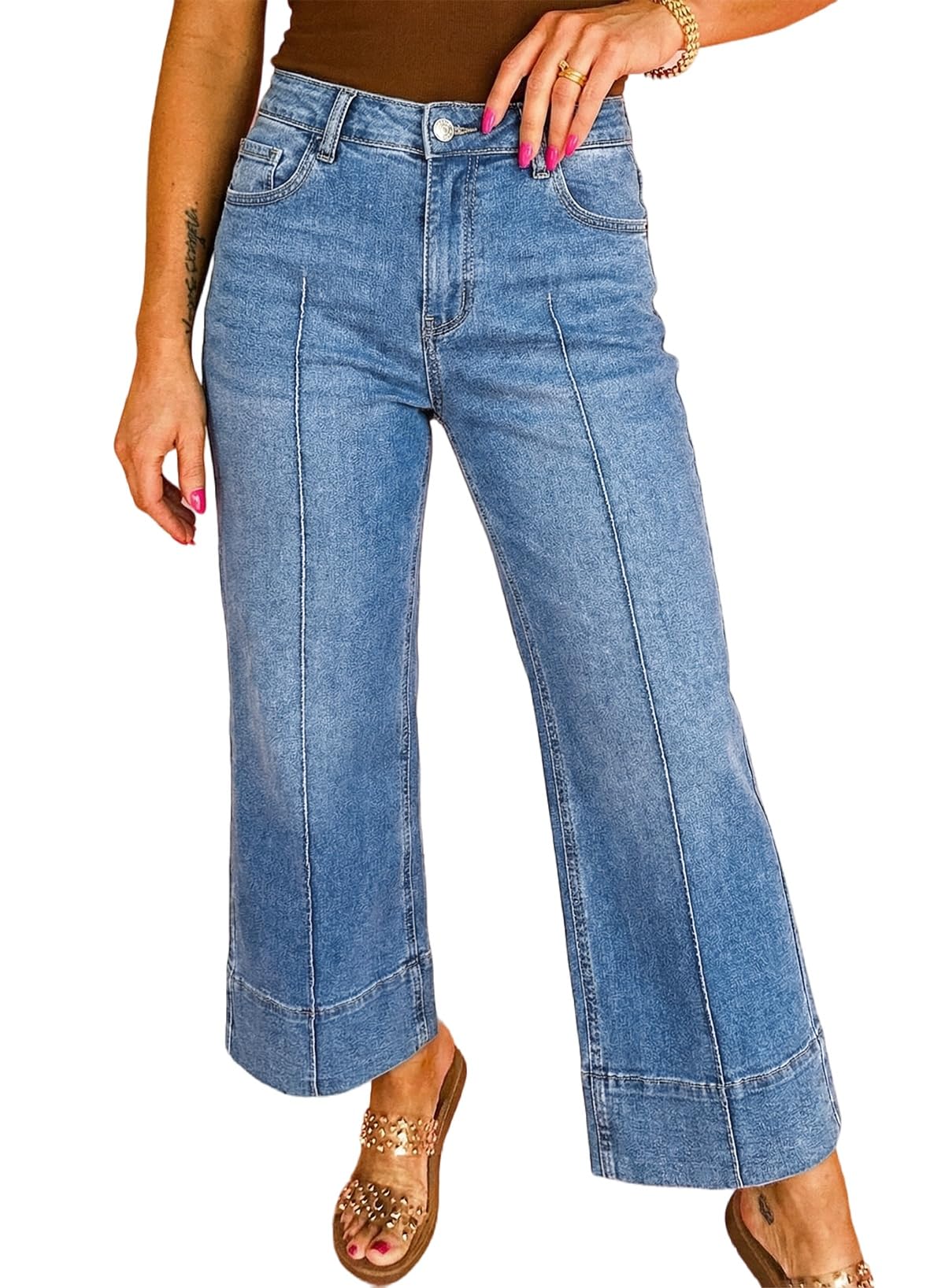 Astylish Women 2026 Wide Leg Jeans High Waisted Cropped Ankle Denim Pants