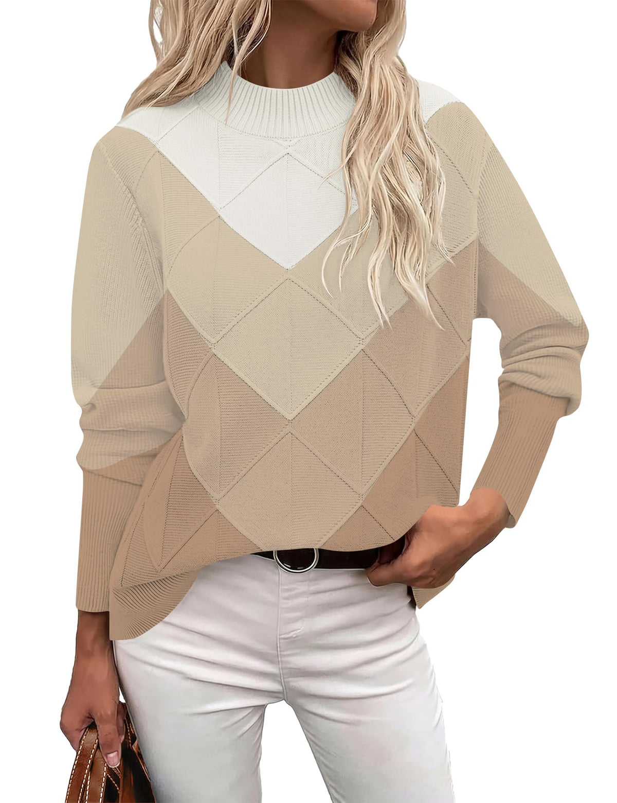 LOMON Women's Mock Neck Sweater Long Sleeve 2026 Fall Winter Knitted Tops
