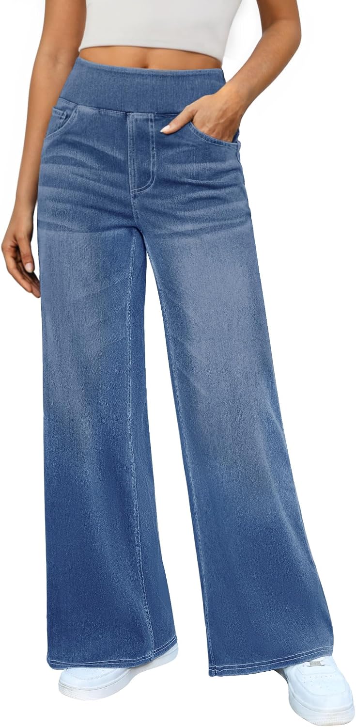 DLOODA Women's Stretchy Wide Leg Jeans High Waisted Denim Pants