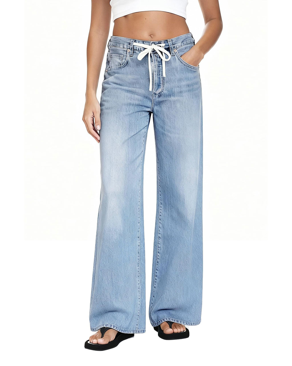 MARIASHA Wide Leg Jeans for Women Trendy Baggy Jeans Women Drawstring Pants