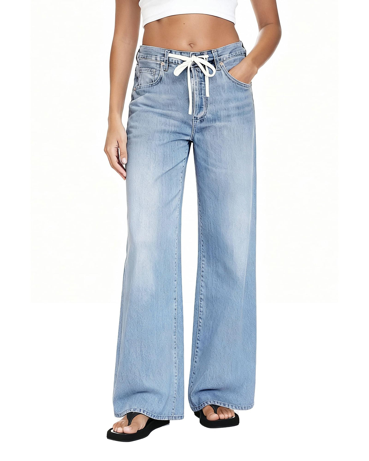 MARIASHA Wide Leg Jeans for Women Trendy Baggy Jeans Women Drawstring Pants