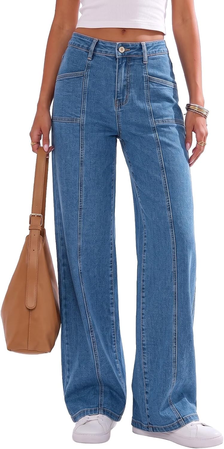 Sidefeel Women's High Waisted Jeans Loose Fit Wide Leg Denim Pants