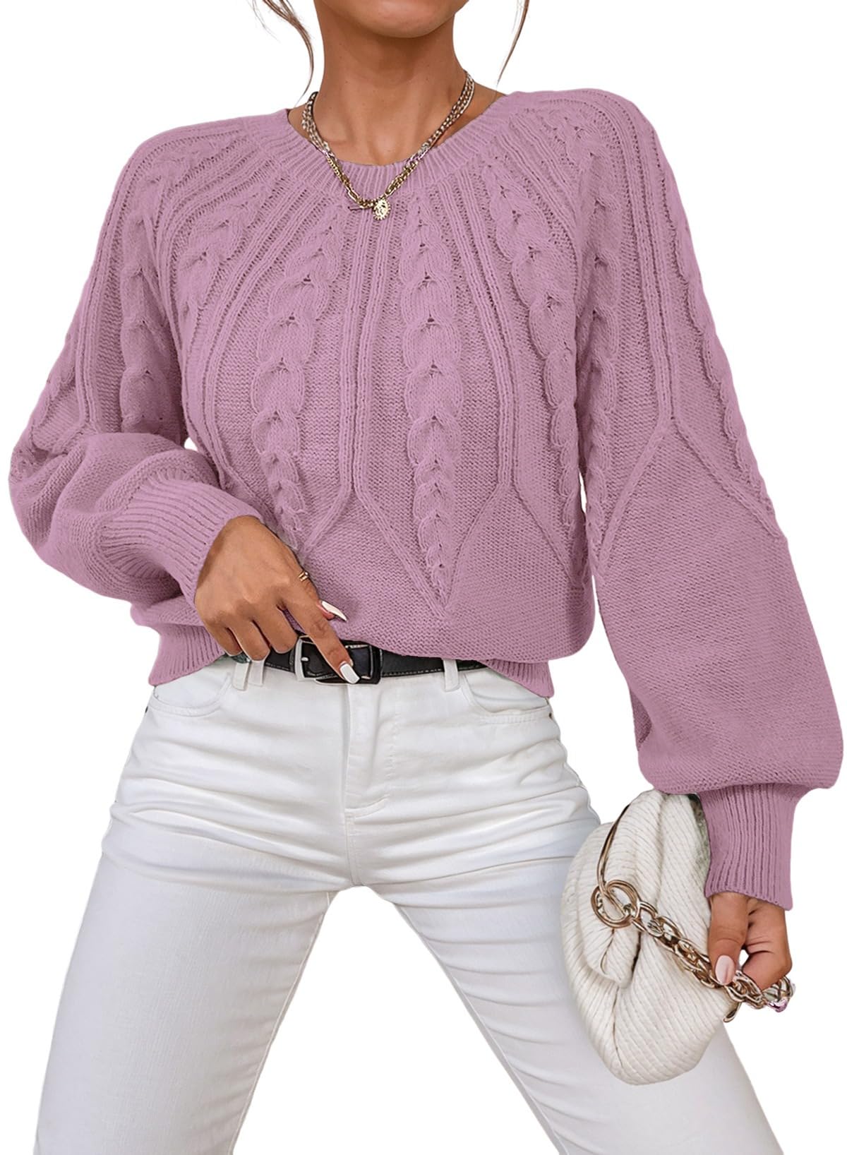 Dokotoo Womens Sweaters Long Sleeve Cable Knit Chunky Fall Tops