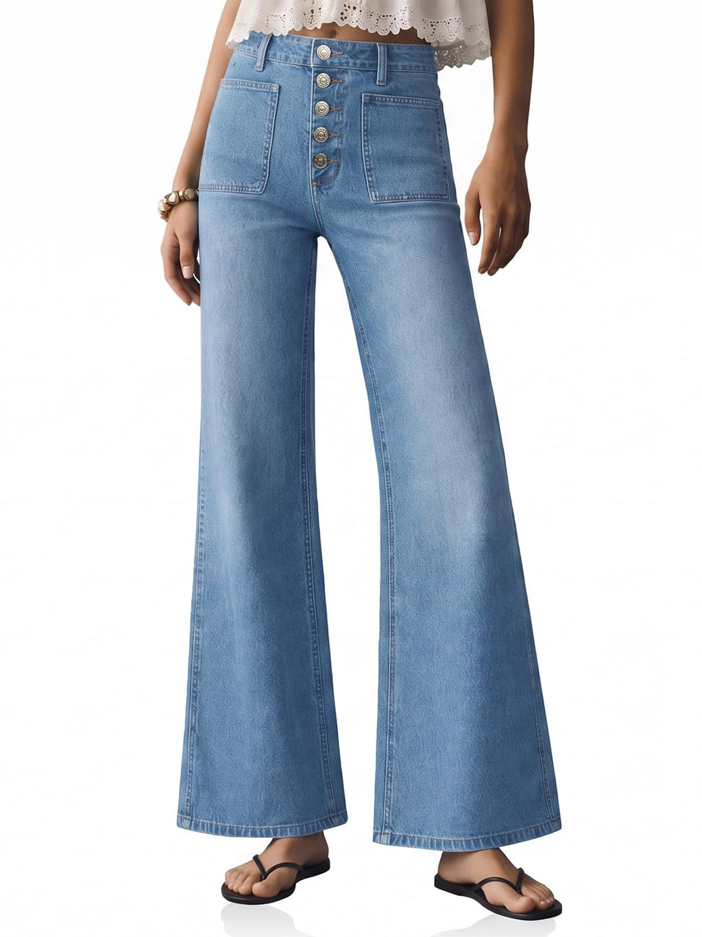 Cicy Bell Womens Wide Leg High Waisted Jeans Vintage Baggy Flare Denim Pant