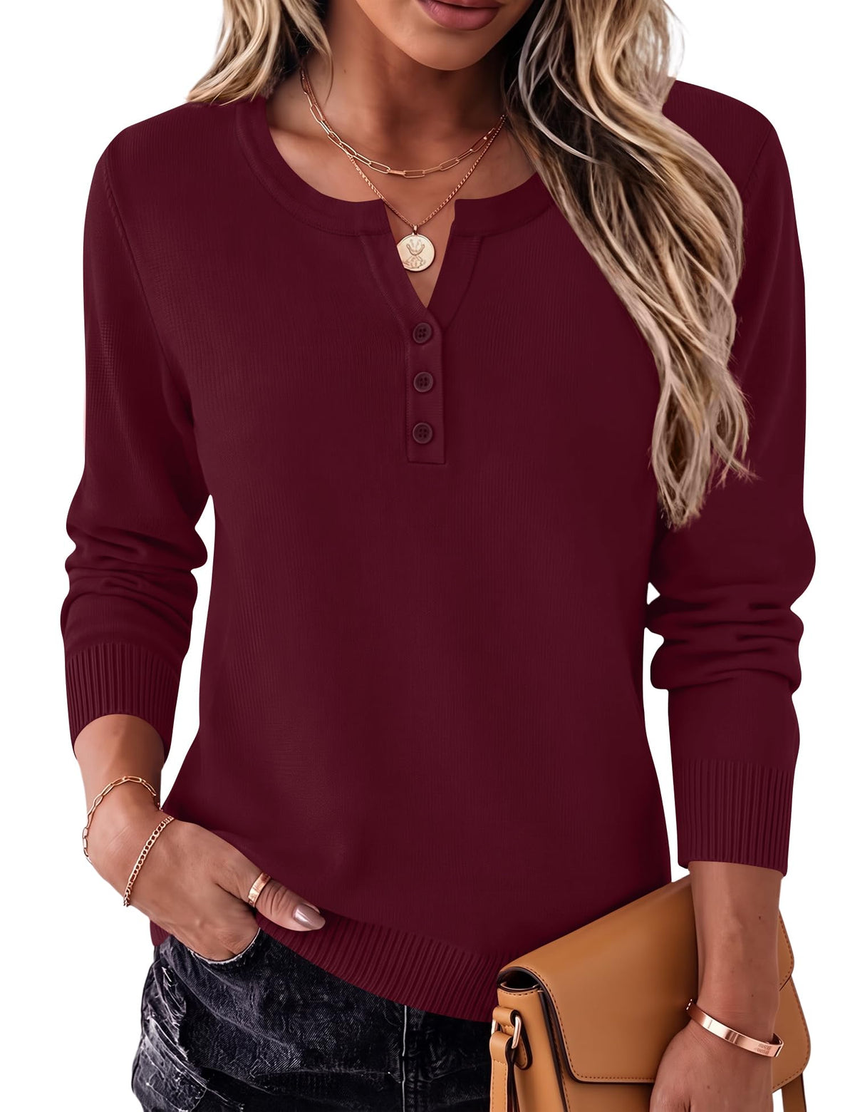 LOMON Sweater for Women Long Sleeve V Neck Wool Blend Pullover Tops
