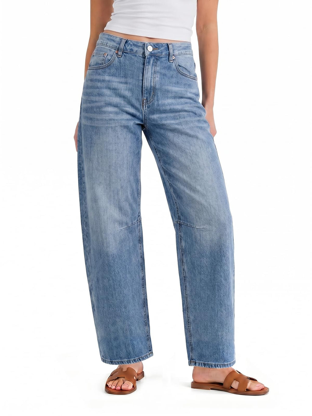 Cicy Bell Women Barrel Cropped Jeans Baggy High Waisted Casual Denim Pants