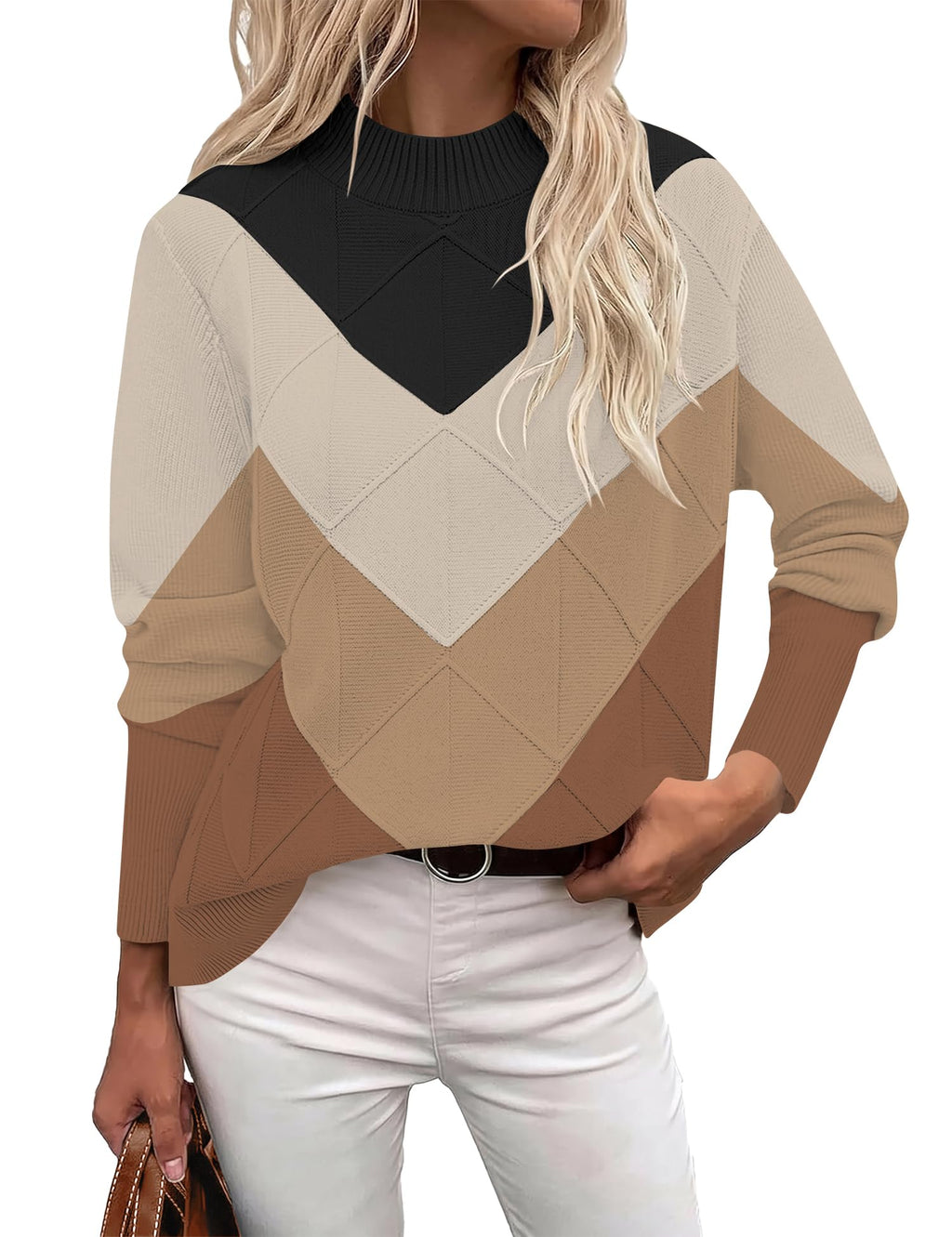 LOMON Women's Mock Neck Sweater Long Sleeve 2026 Fall Winter Knitted Tops