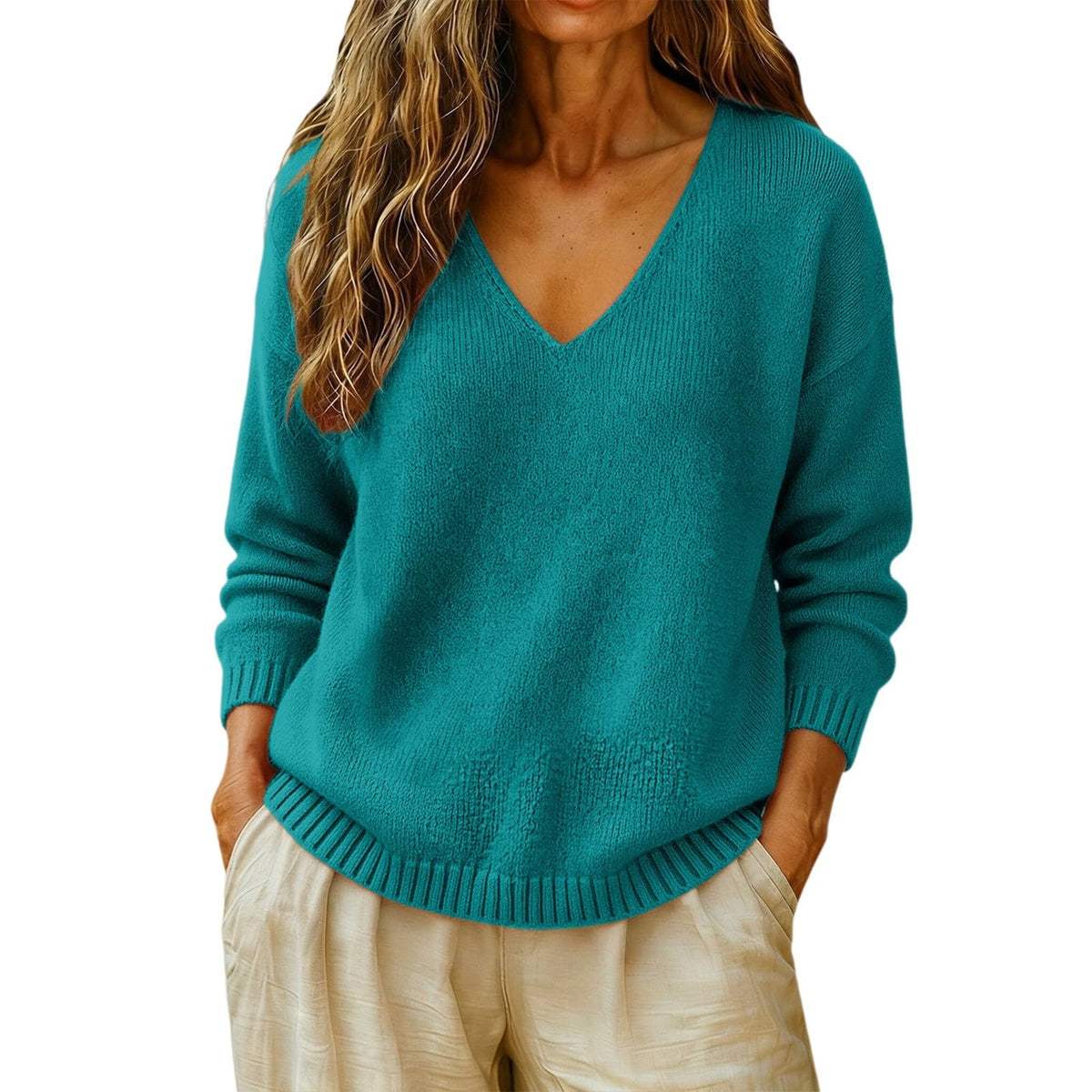Cashmere Sweaters for Women Cozy Casual V Neck Knit Pullover Tops
