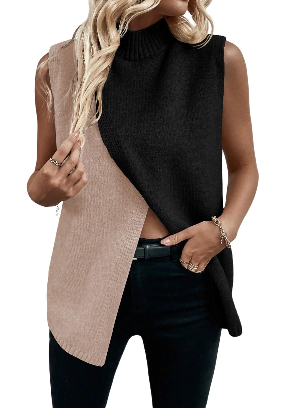 Verdusa Women's Sweater Vest Mock Neck Fall Sweaters Business Casual Outfit