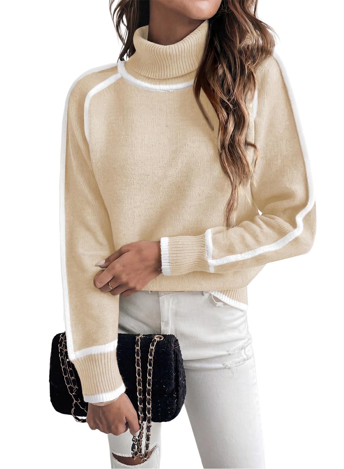 EVALESS Sweaters for Women Fall Winter Cozy Turtleneck Sweater