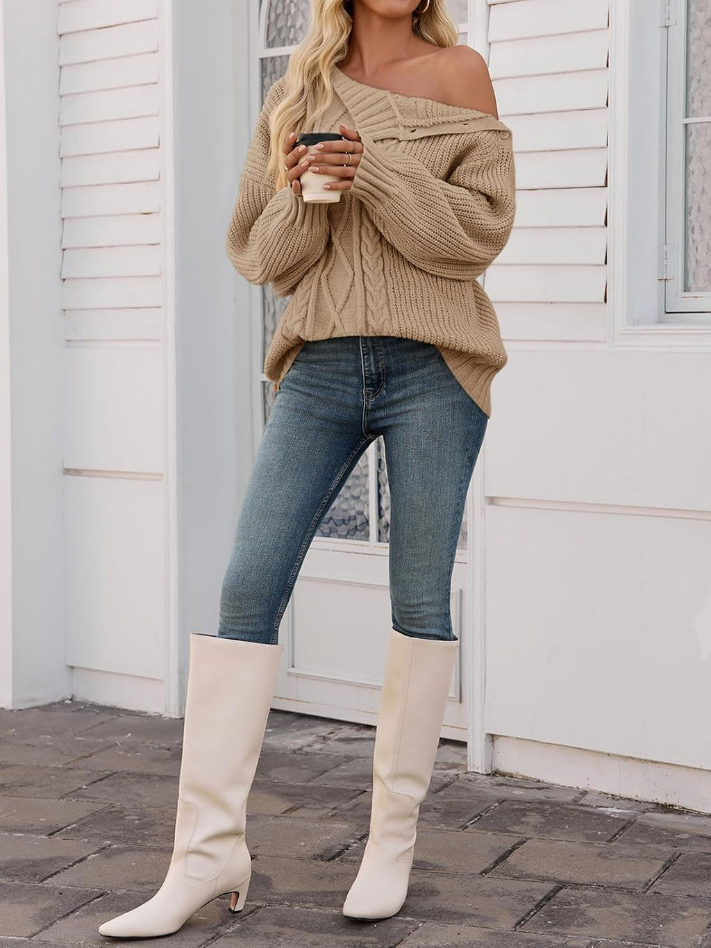 Saodimallsu Womens Oversized Cable Knit Sweaters 2025 Fall Winter Trendy Button Up Turtleneck Chunky Pullover Sweater Tops