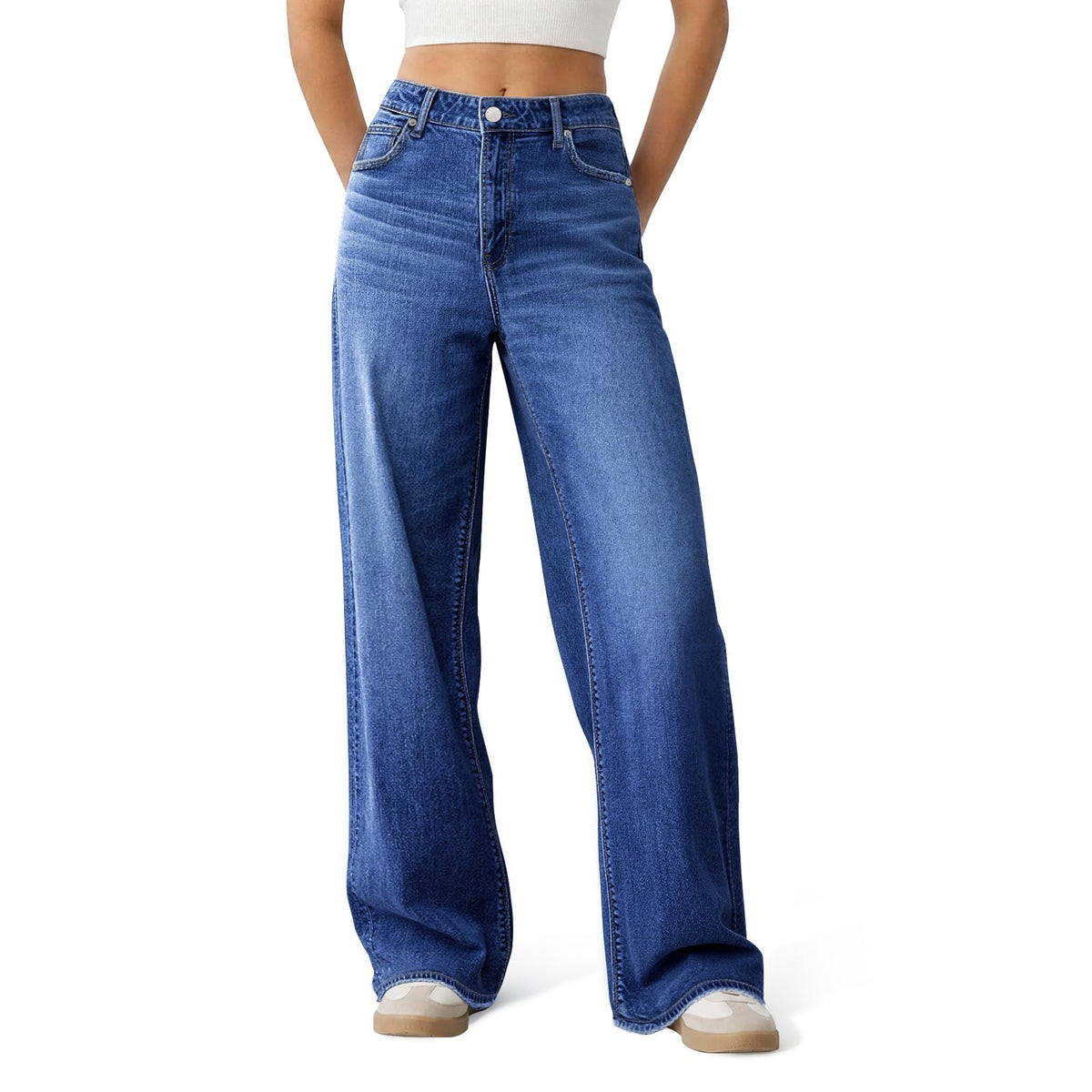 Women's Wide Leg Jeans High Waisted Baggy Straight Denim Pants