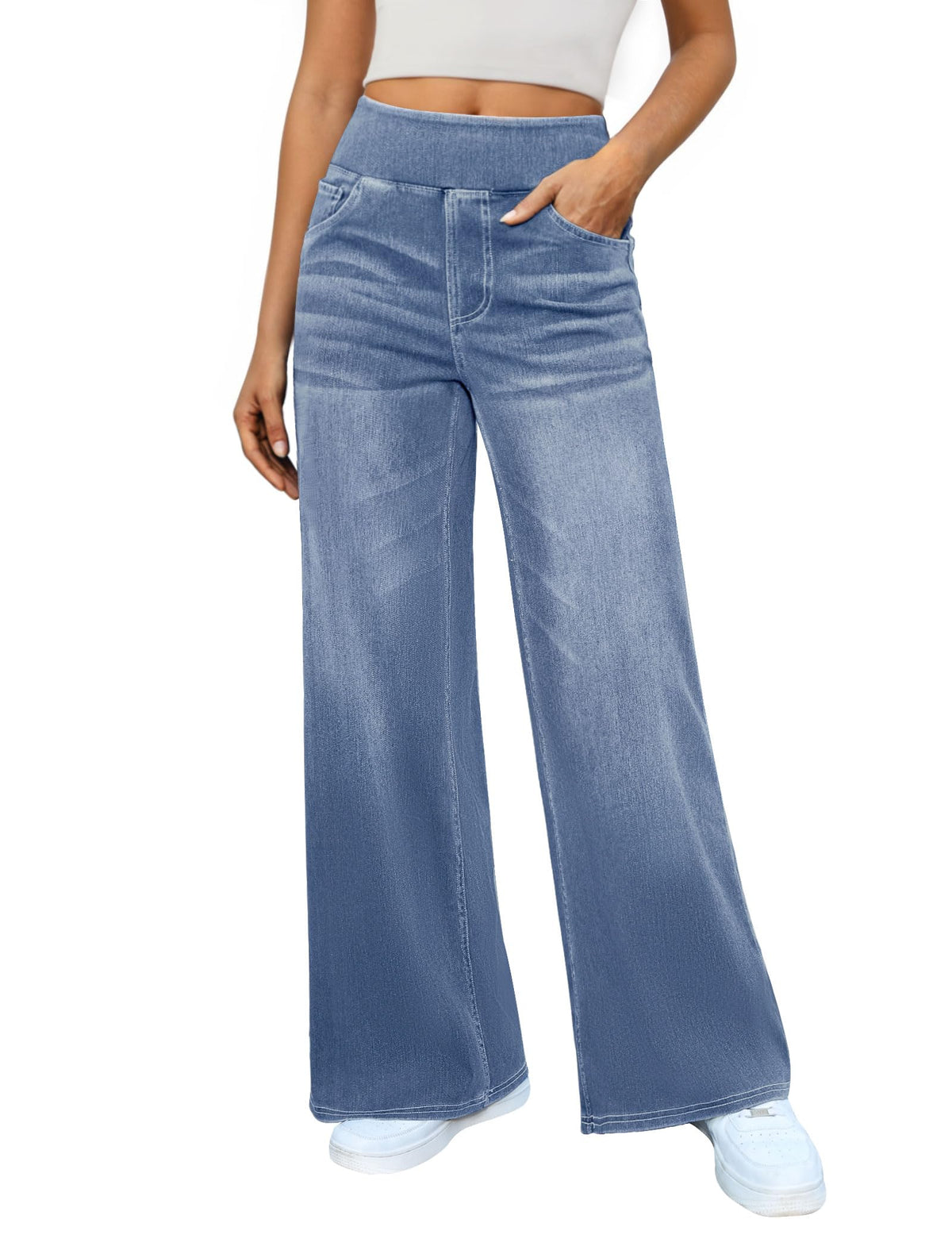 DLOODA Women's Stretchy Wide Leg Jeans High Waisted Denim Pants