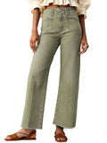 Cicy Bell Womens High Waisted Cropped Jeans Straight Leg Raw Hem Denim Pant