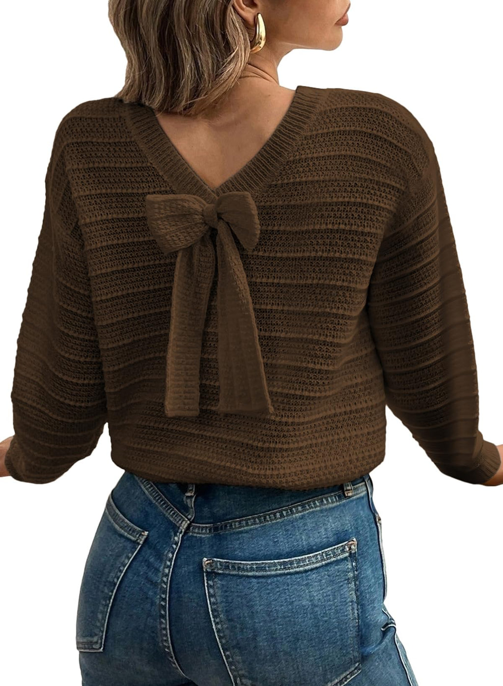 EVALESS Womens Bow Sweaters Pullover Knit Tops Fall Outfits