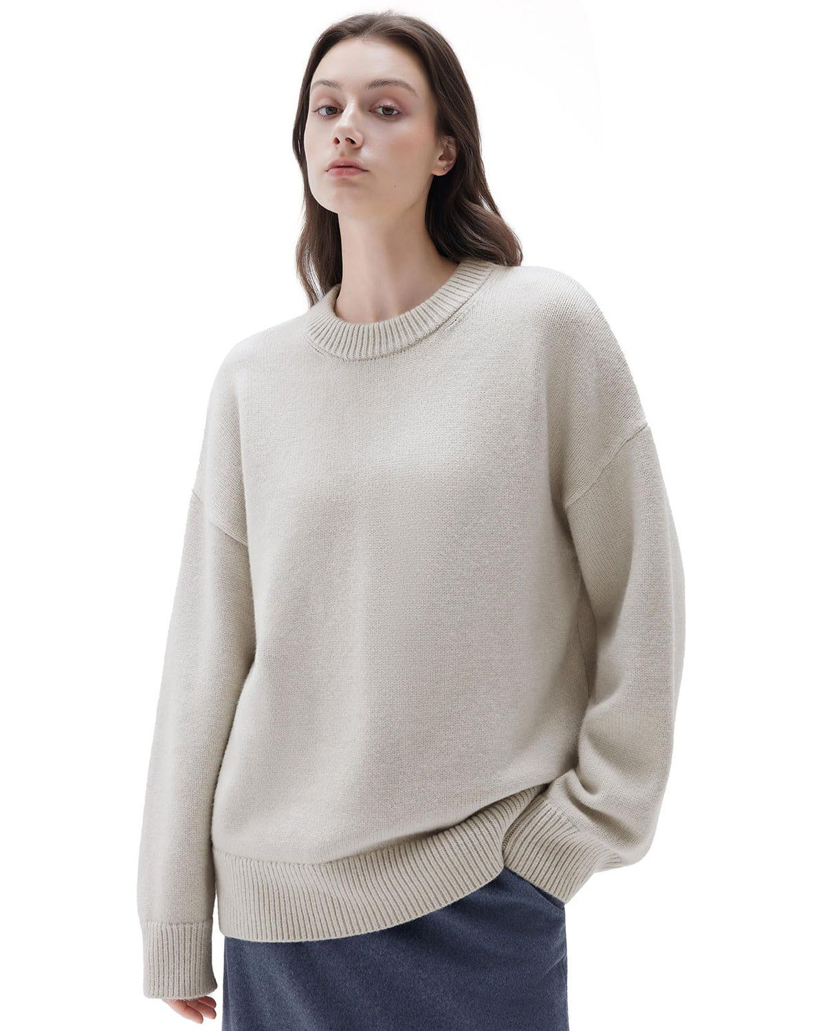 SUUKSESS Women Cashmere Blend Oversized Sweaters Long Sleeve Pullover Tops