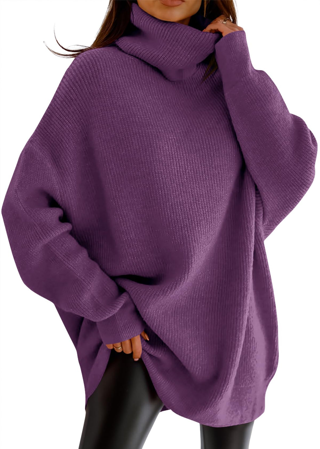 Womens Turtleneck Oversized Sweater Batwing Chunky Pullover Sweater Casual Fall Loose Knit Jumper Top
