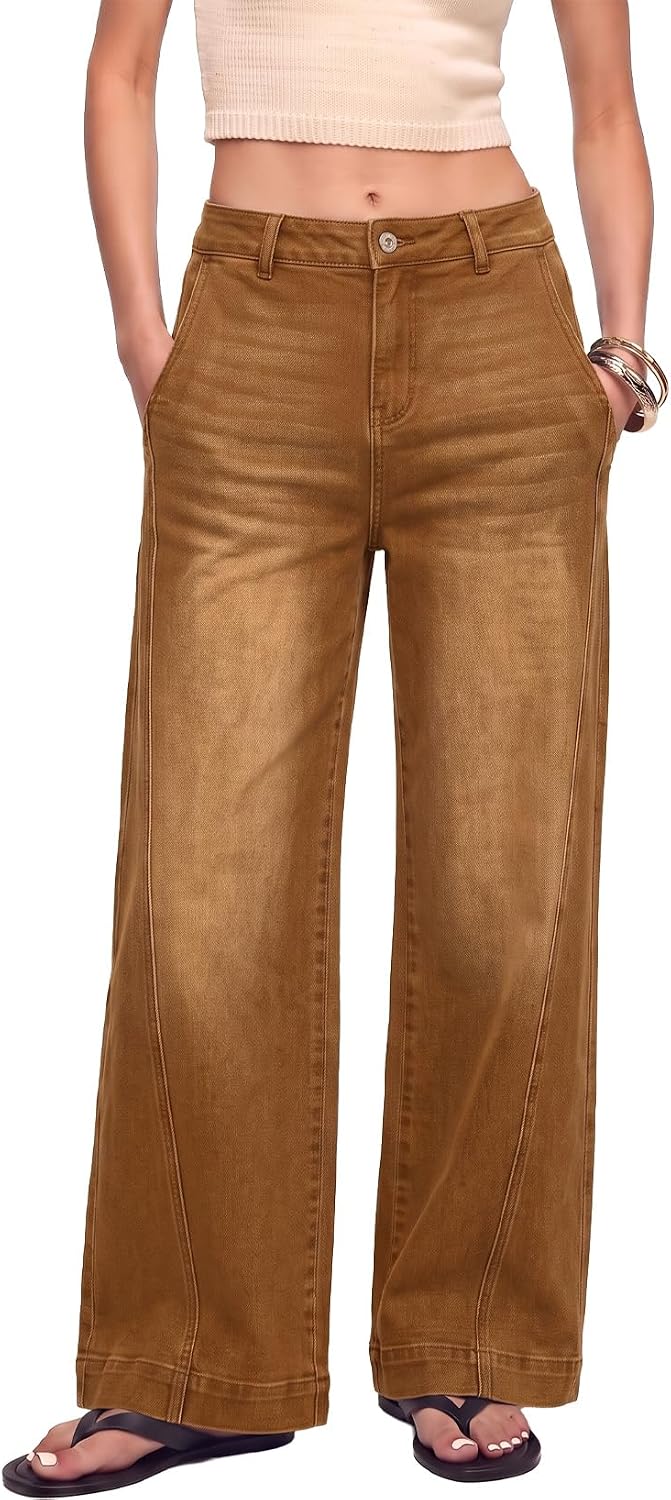Sidefeel Women's Wide Leg Jeans High Waisted Stretchy Loose Denim Pants