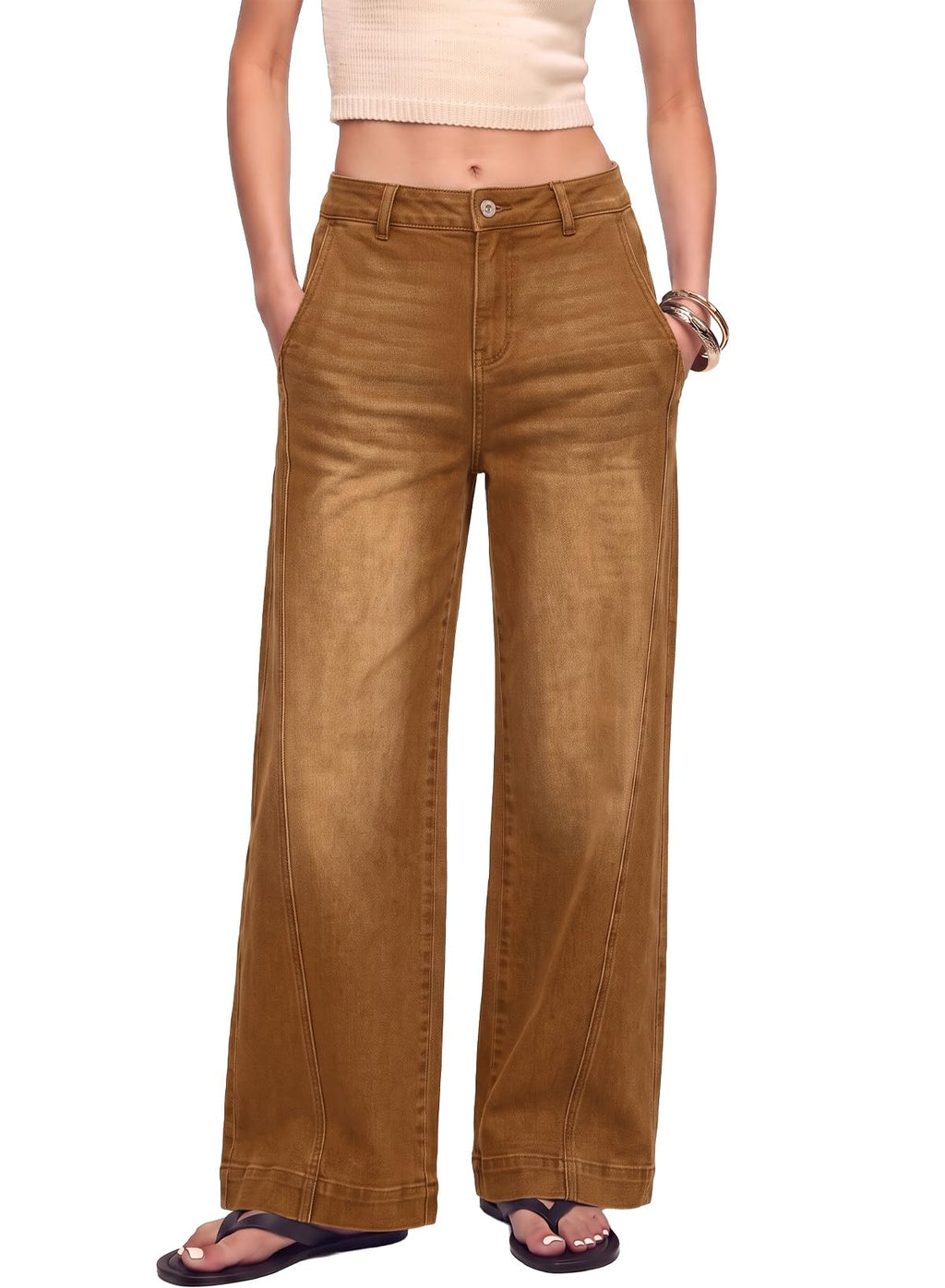 Sidefeel Women's Wide Leg Jeans High Waisted Stretchy Loose Denim Pants