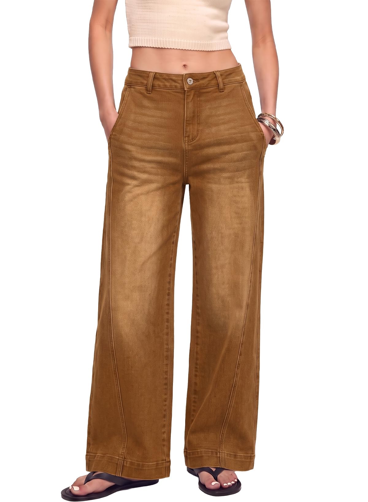 Sidefeel Women's Wide Leg Jeans High Waisted Stretchy Loose Denim Pants