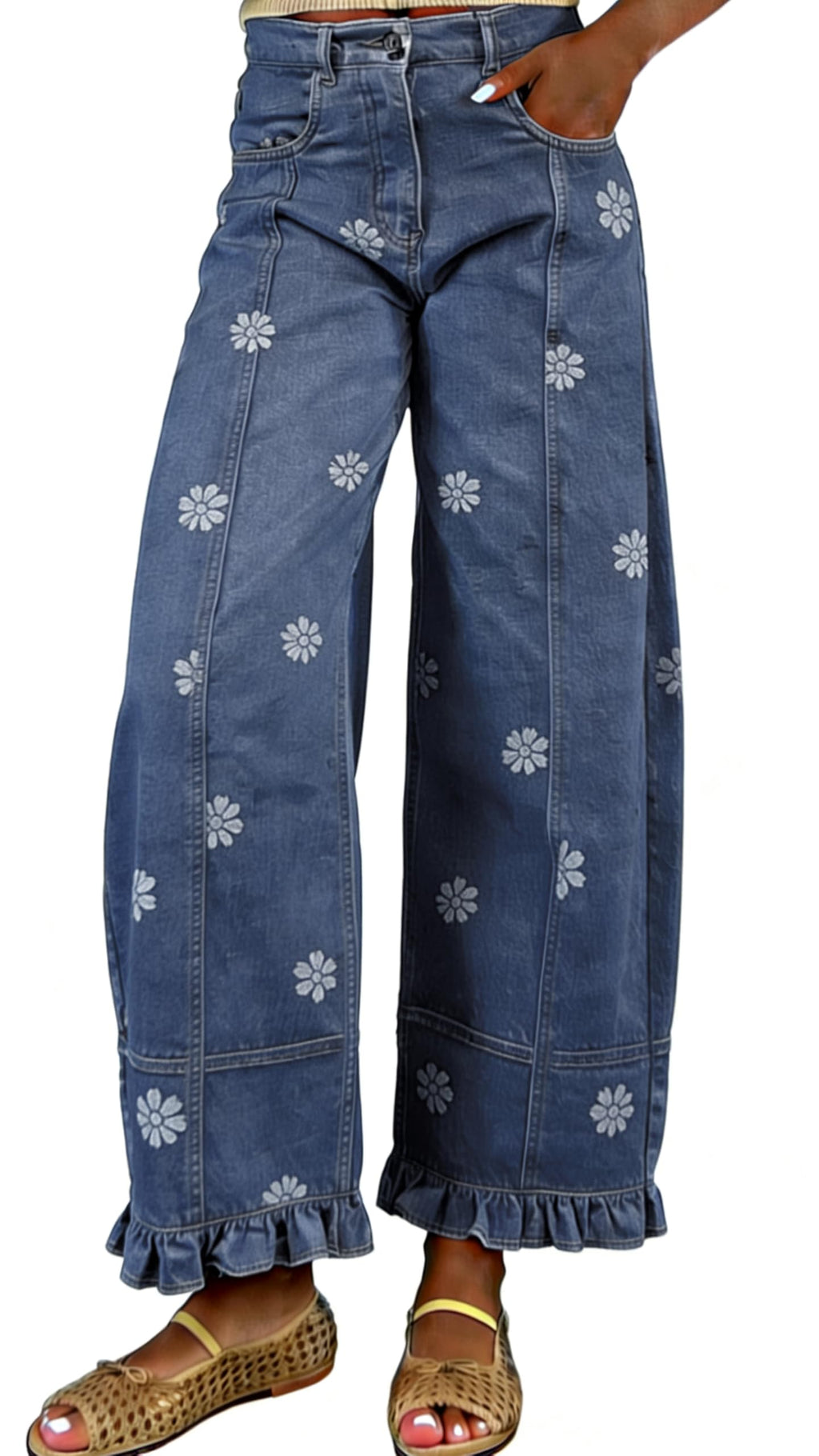 utcoco Barrel Jeans Women 2026 Floral Print Wide Leg Jeans Y2k Patchwork Baggy Boyfriend Denim Pants