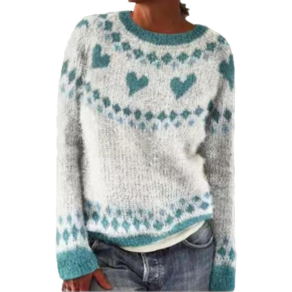 Fair Isle Sweater Women Boho Knitted Vintage Sweaters Casual Crewneck Long Sleeve Lightweight Cropped Pullover Tops