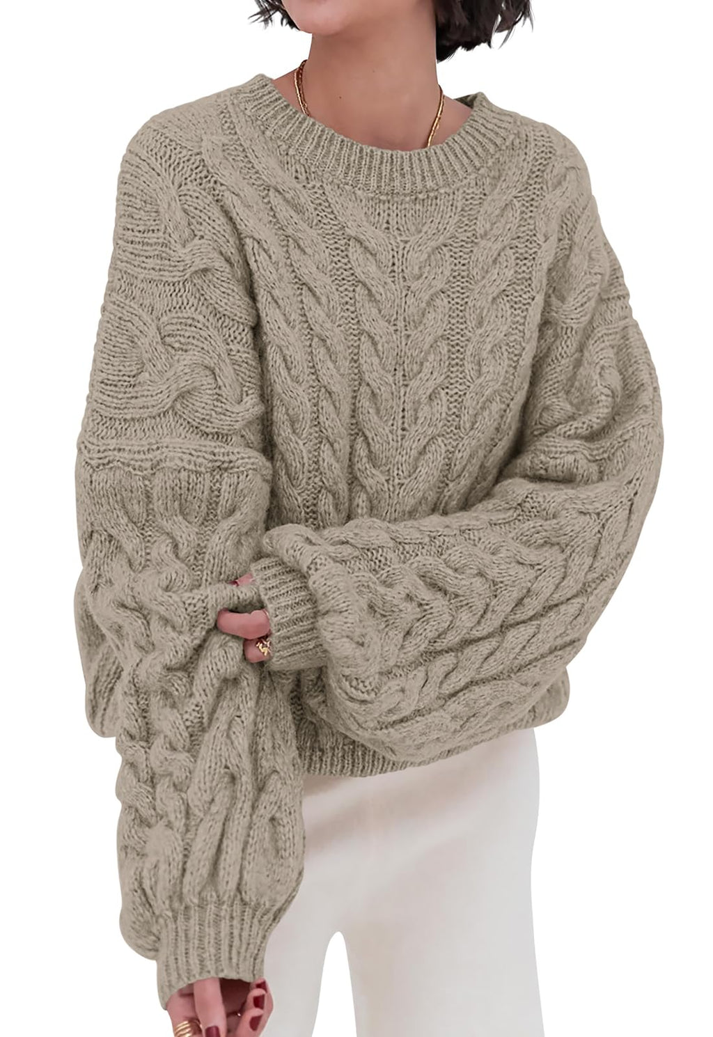 PRETTYGARDEN Womens Sweaters Fall 2026 Cable Knit Long Sleeve Crewneck Oversized Sweater Chunky Pullover Loose Outfits