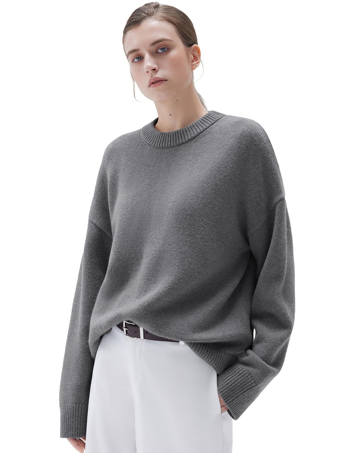 SUUKSESS Women Cashmere Blend Oversized Sweaters Long Sleeve Pullover Tops