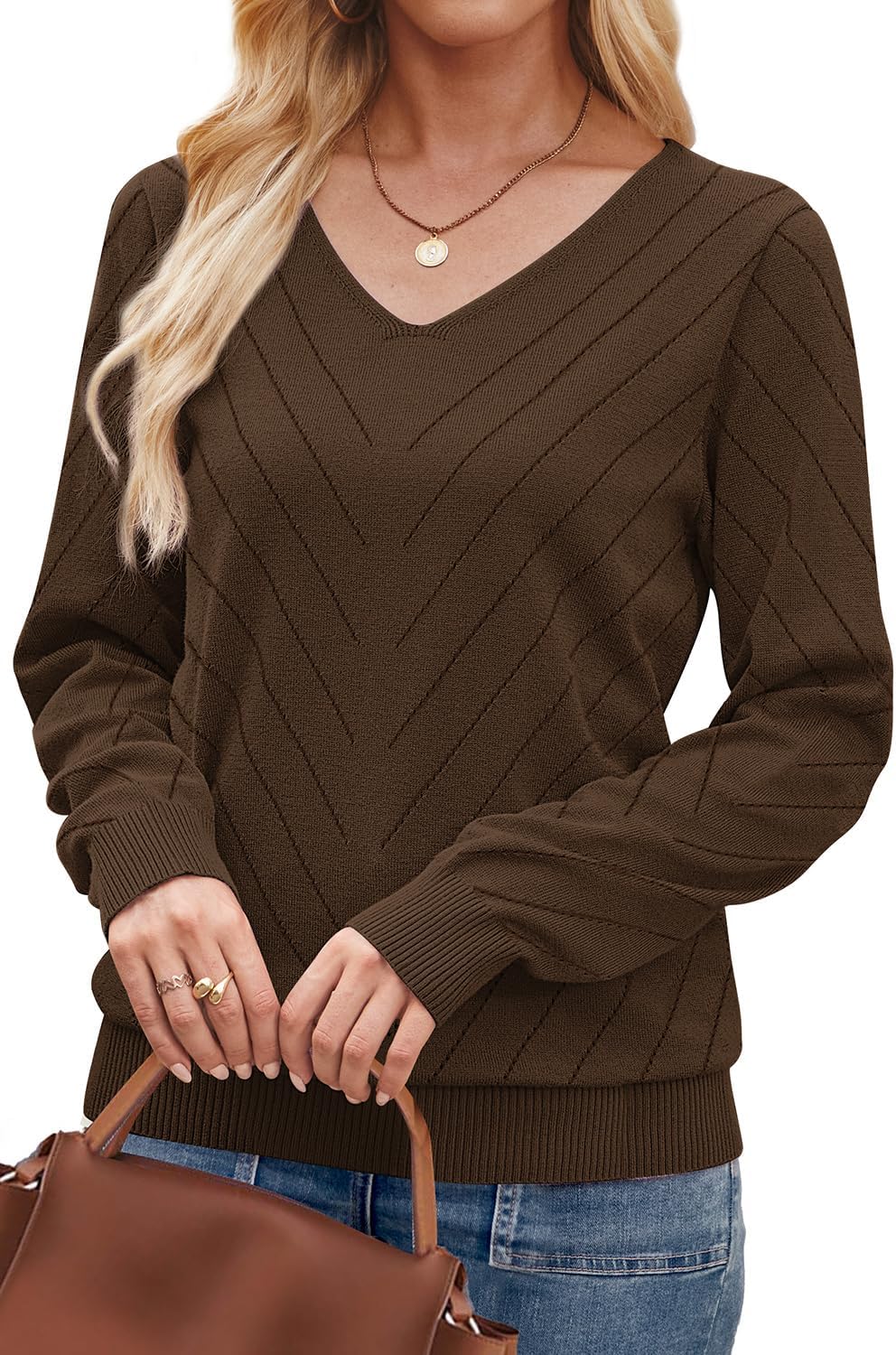 WIHOLL Sweaters for Women V Neck Casual Knit Long Sleeve Tops Lightweight Pullover Clothes Fall Fashion Outfits 2026