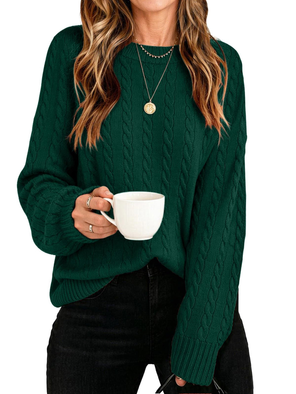 Womens Winter Fall Sweaters 2026 Trendy Cable Knit Long Sleeve Crewneck Tops Casual Outfit Sweater for Women