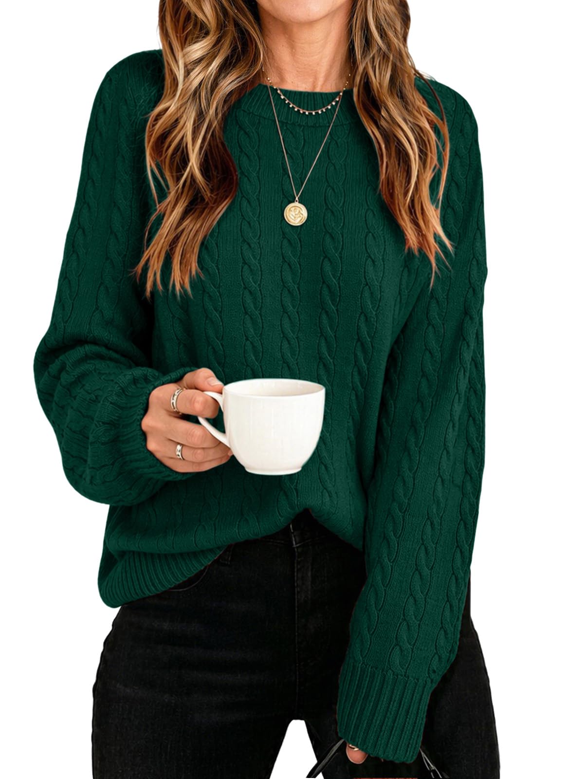 Womens Winter Fall Sweaters 2026 Trendy Cable Knit Long Sleeve Crewneck Tops Casual Outfit Sweater for Women