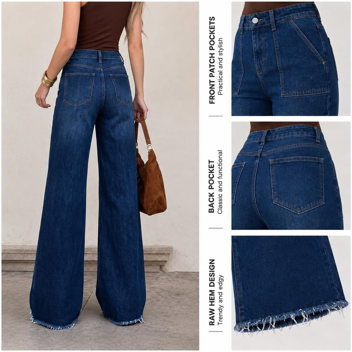 Women's 70s Retro High Waisted Long Inseam Wide Leg Jeans